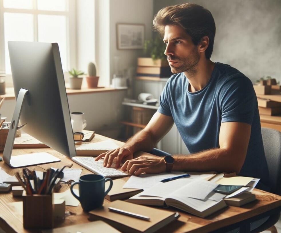 A man working at a computer