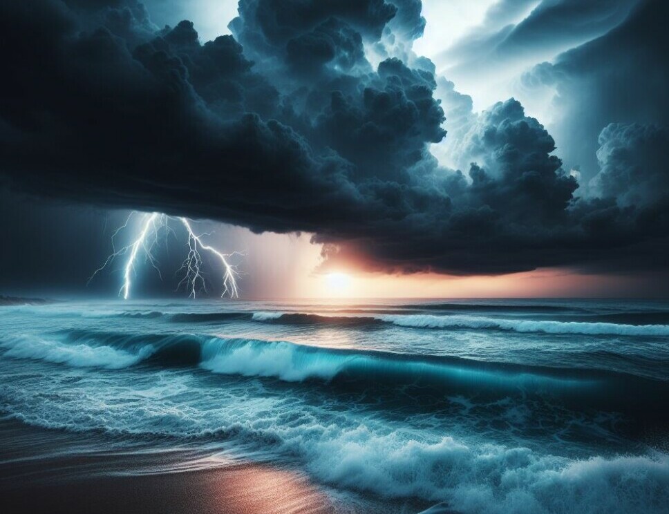 lightning strom over the ocean